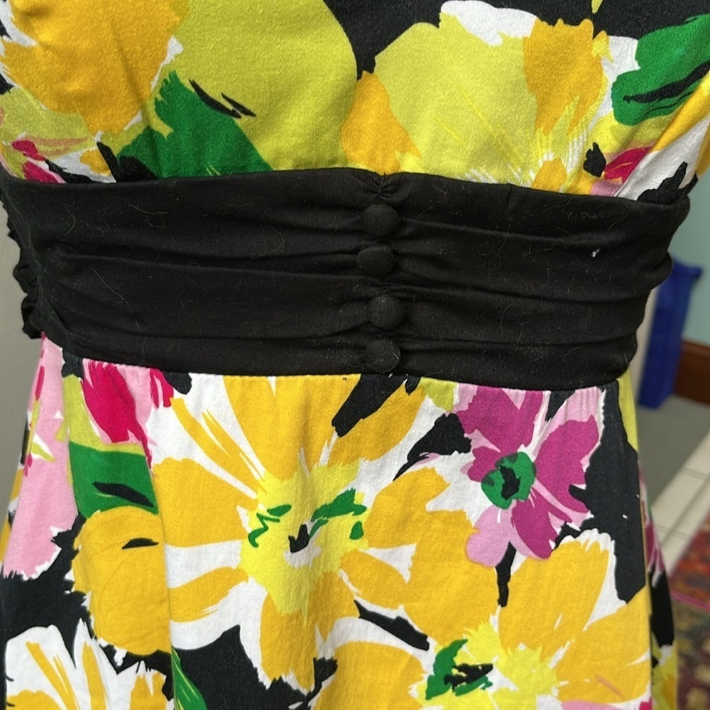 B. Smart  Sleeveless Floral Dress  fit & flare EUC stretch  Black /yellows  SZ 4 - Picture 5 of 14